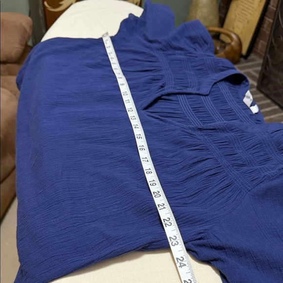 GAP Blue Women's Sloughed Cotton Blouse Top with Flowy Sleeves & Scalloped Hem - Picture 7 of 9